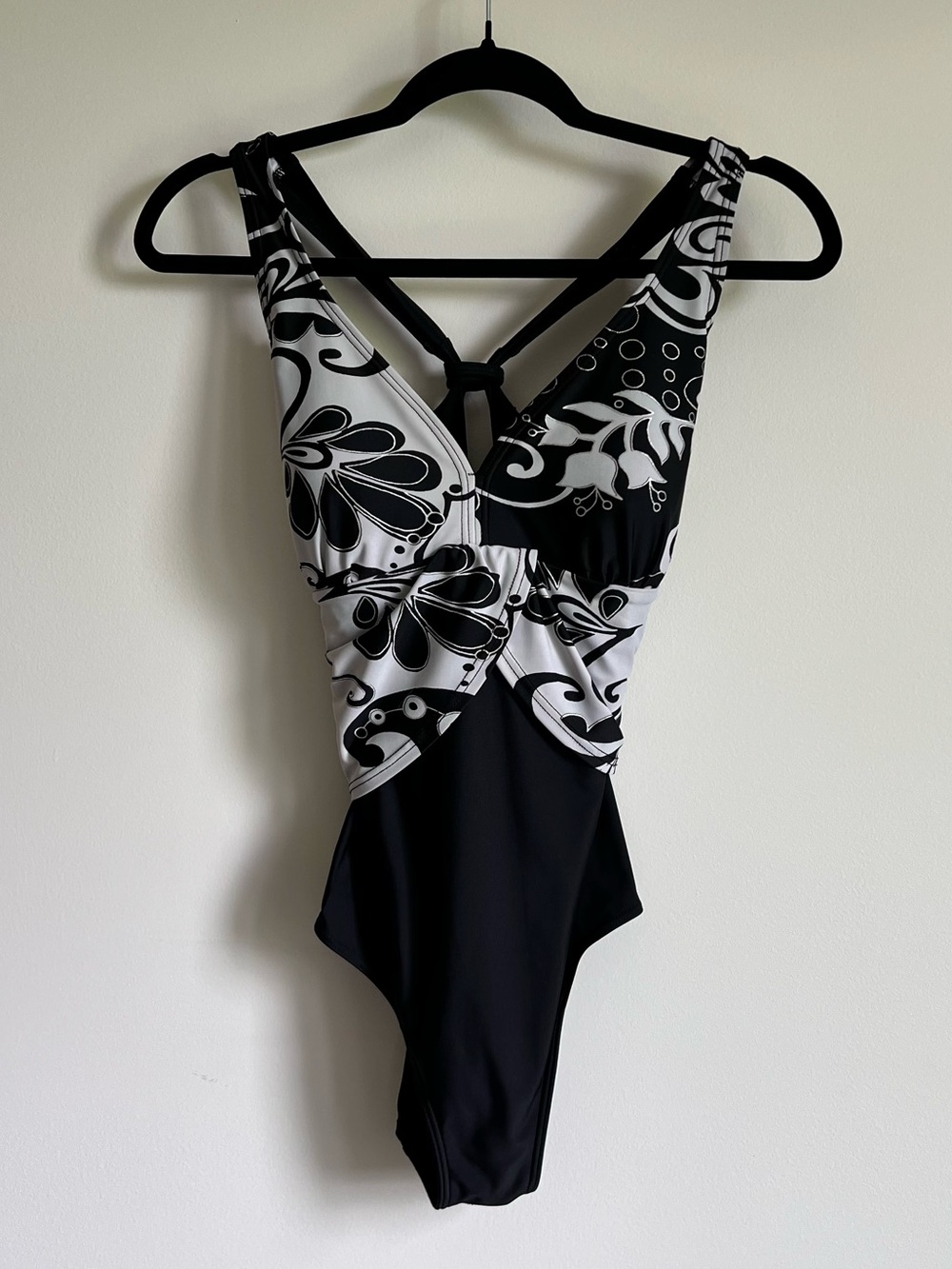 Whimsigoth / Fairycore Black & White Dark Floral One-Piece Swimsuit